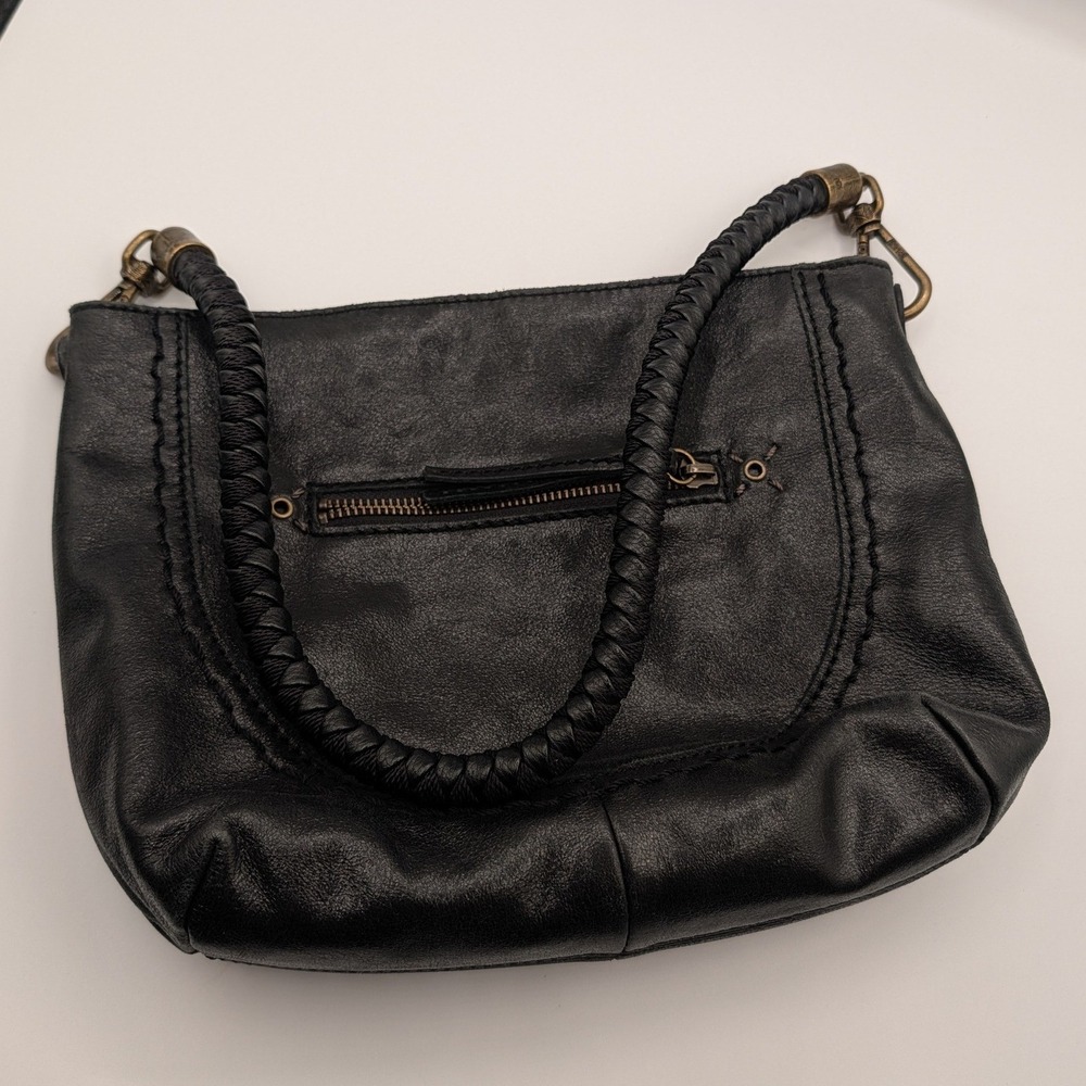 Sak Black Buttery Soft Leather Hobo Bag Braided Strap Brass Hardware Small